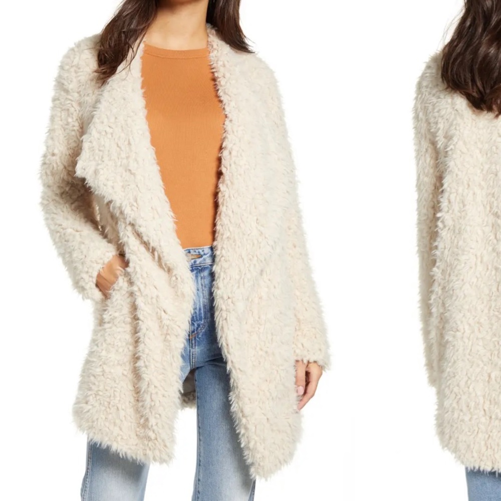 NWT BB Dakota Faux Fur Drape Front coat XS tan